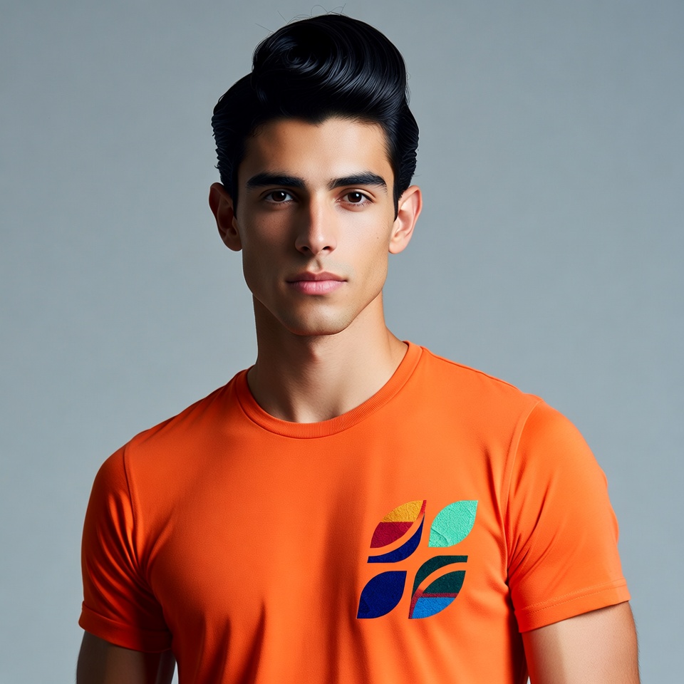 Young man wearing bright orange shirt Young man wearing bright orange shirt