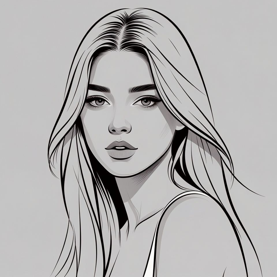 Woman with long hair and serious expression Woman with long hair and serious expression