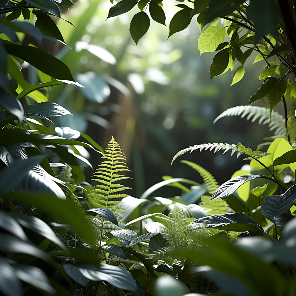 Lush green foliage in a forest Lush green foliage in a forest