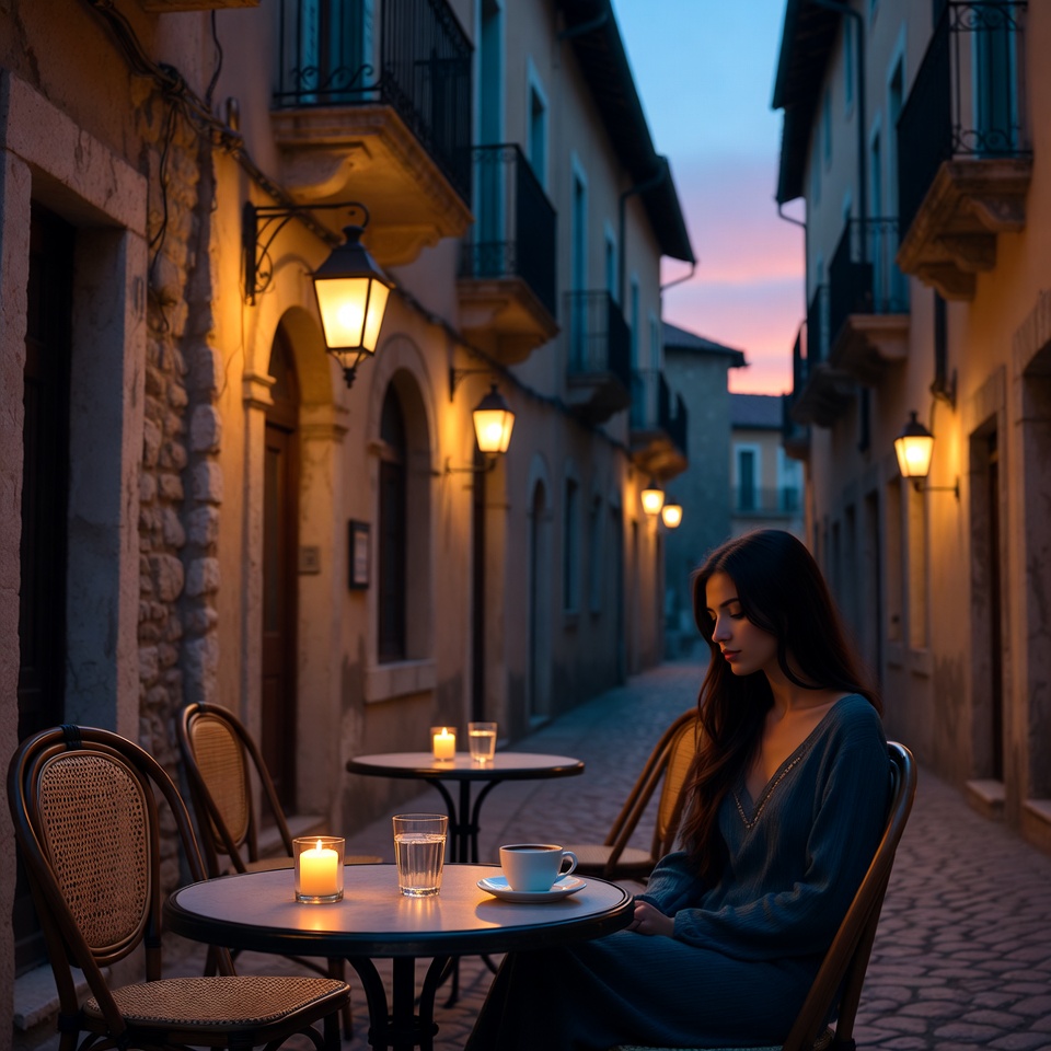 Evening at a quiet street cafe Evening at a quiet street cafe