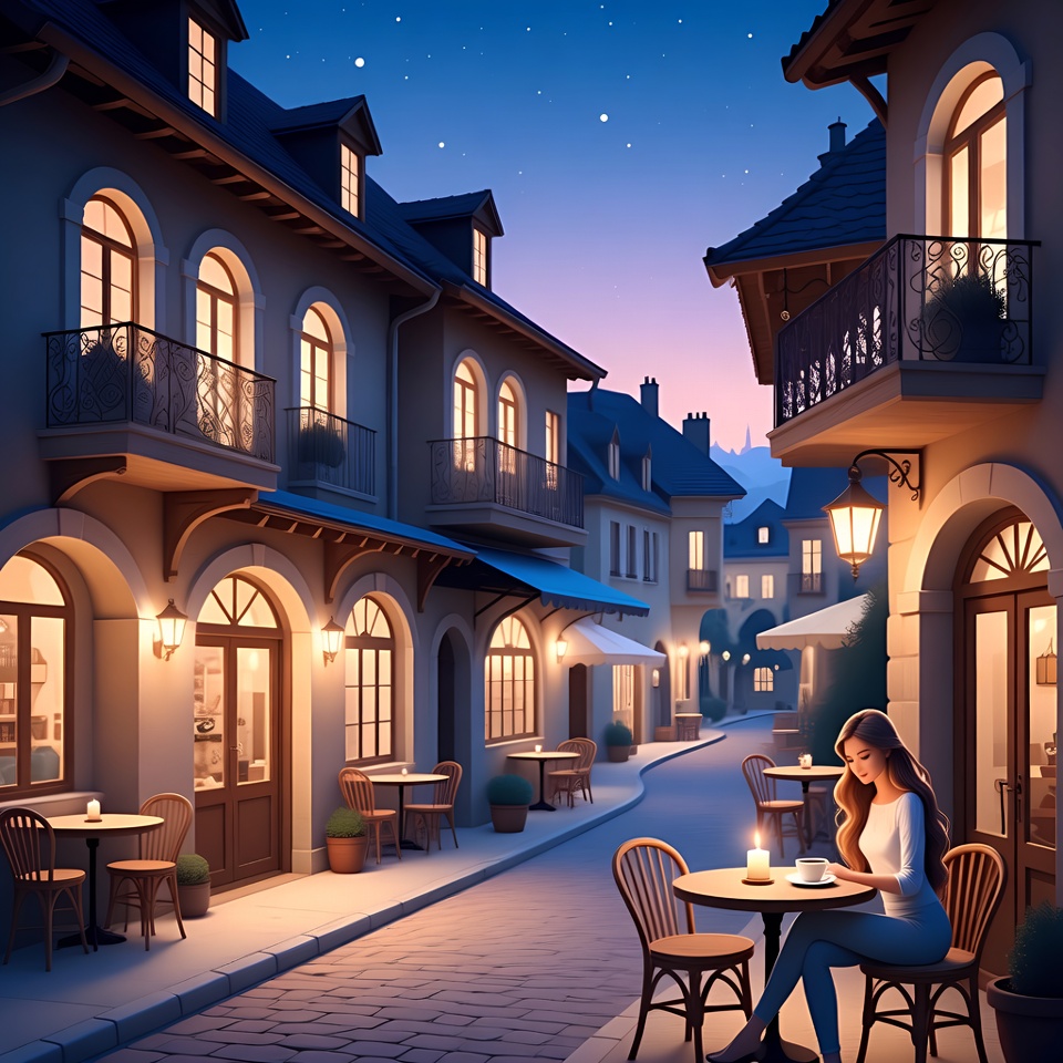 Evening in a quiet town Evening in a quiet town