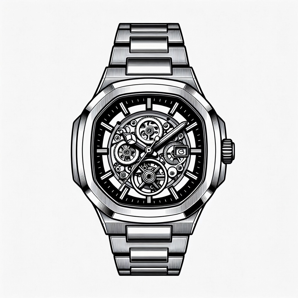 Classic watch design with visible mechanics Classic watch design with visible mechanics