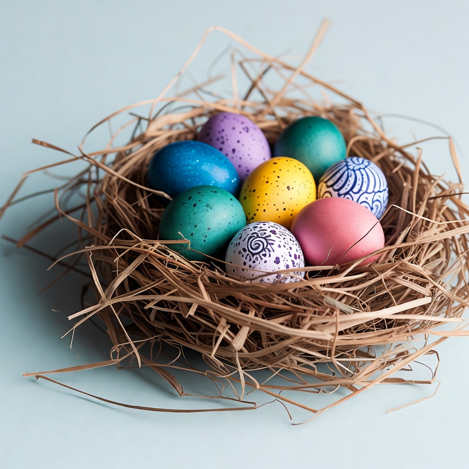 Colorful eggs in a nest Colorful eggs in a nest