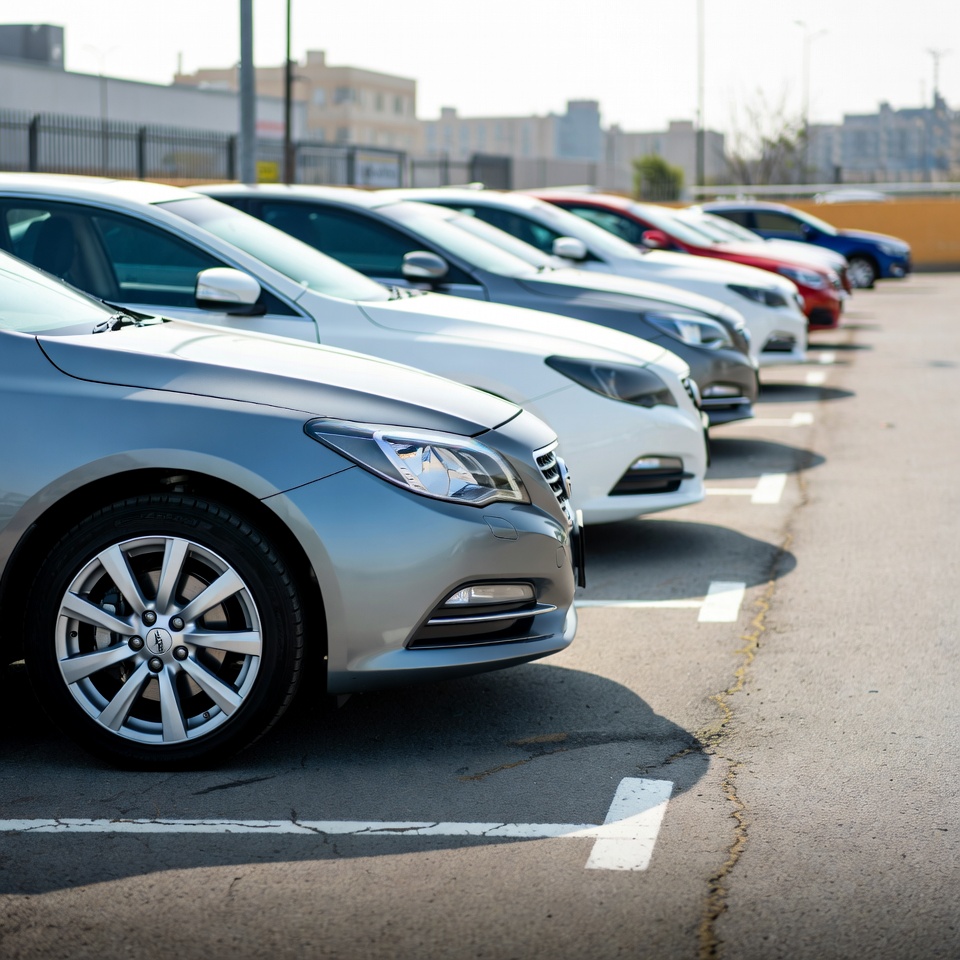 Variety of parked cars in a lot Variety of parked cars in a lot