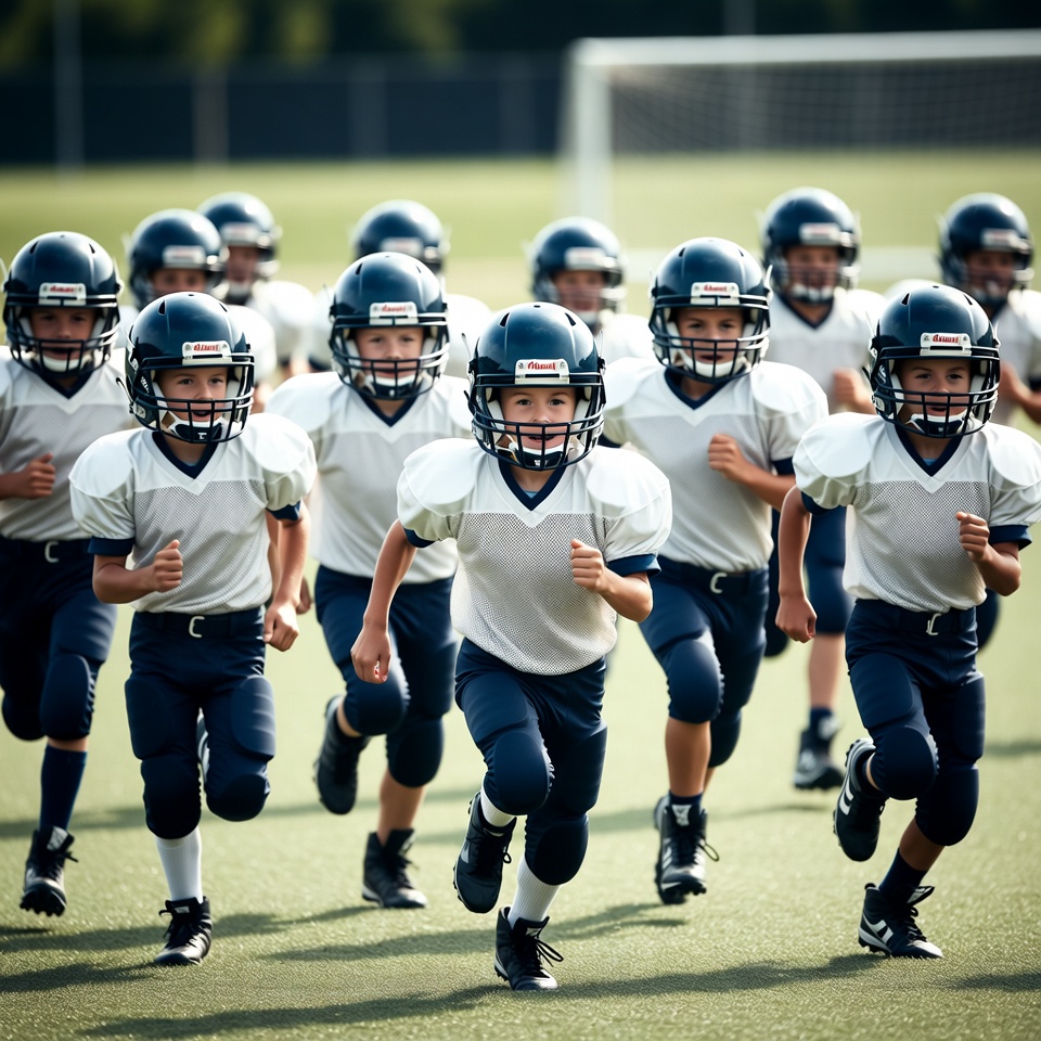 Kids running in football practice Kids running in football practice
