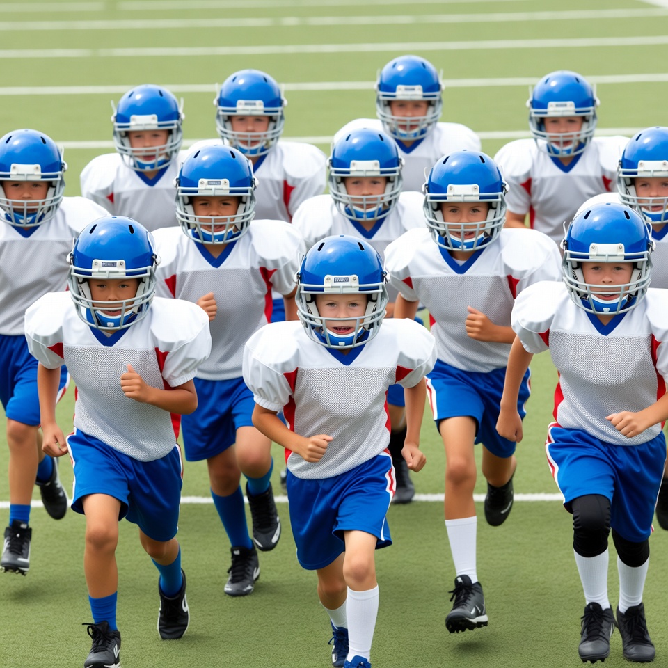 Young athletes practice running drills Young athletes practice running drills