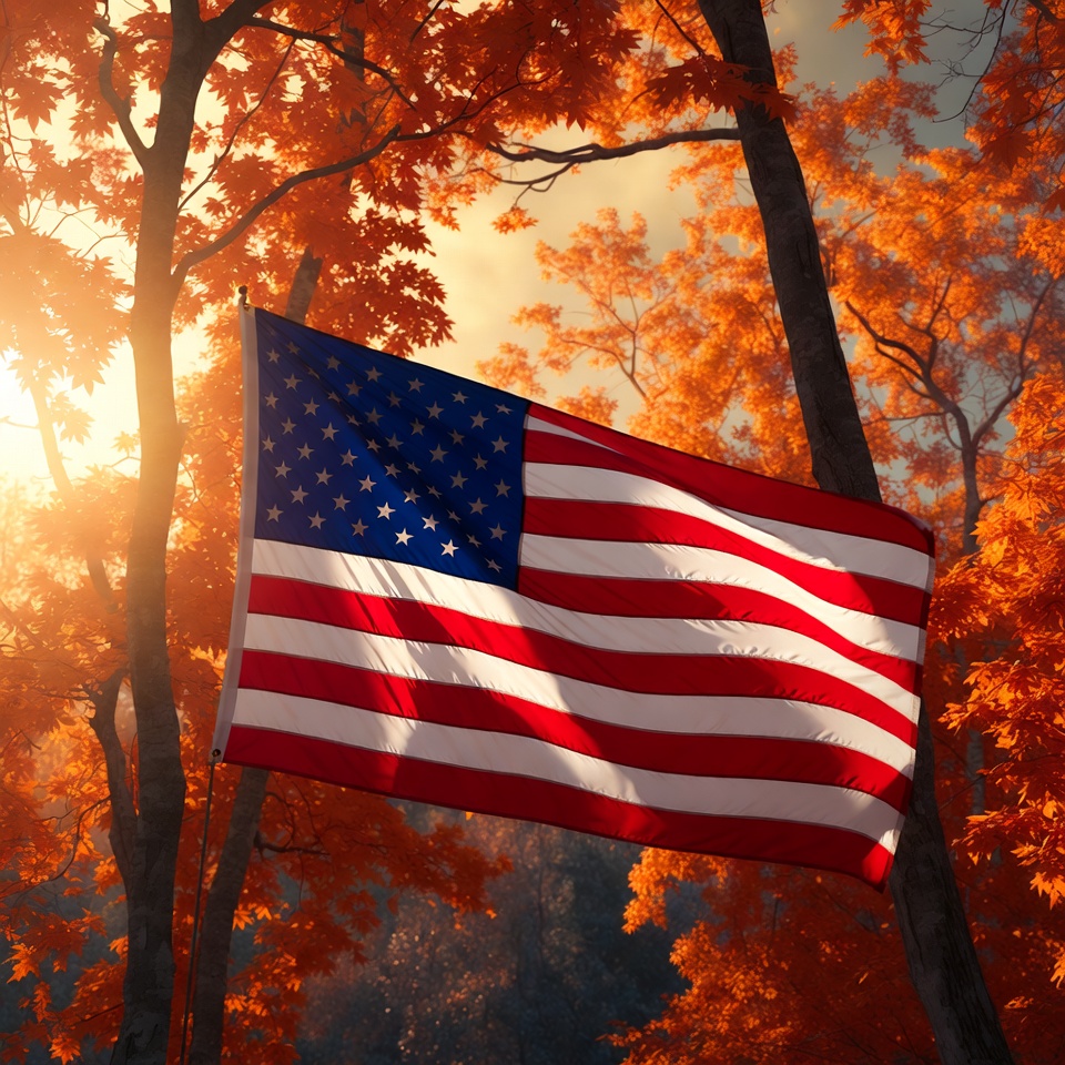 Autumn flag in the forest background Autumn flag in the forest background