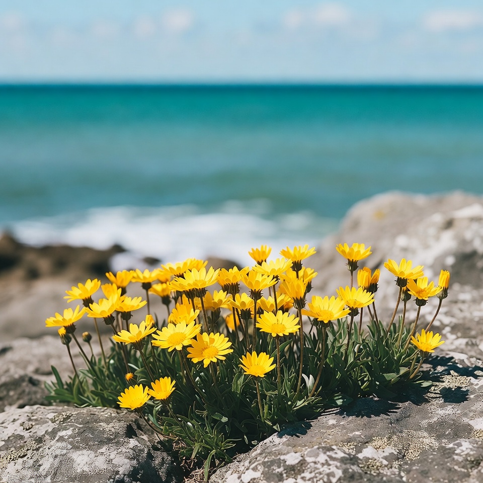 Yellow flowers growing by the sea Yellow flowers growing by the sea