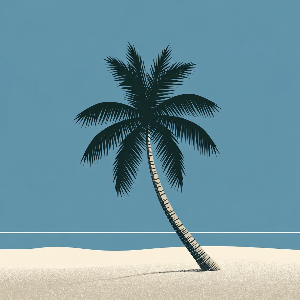 Palm tree on sandy beach with blue sky Palm tree on sandy beach with blue sky