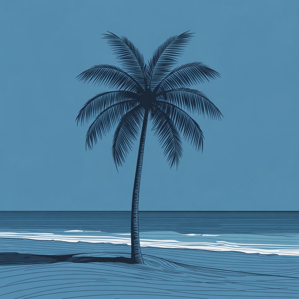Palm tree by the ocean at dusk Palm tree by the ocean at dusk