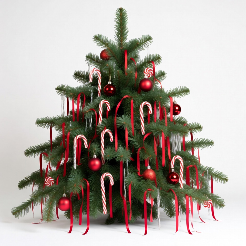 Christmas tree decorated with ornaments and candy Christmas tree decorated with ornaments and candy