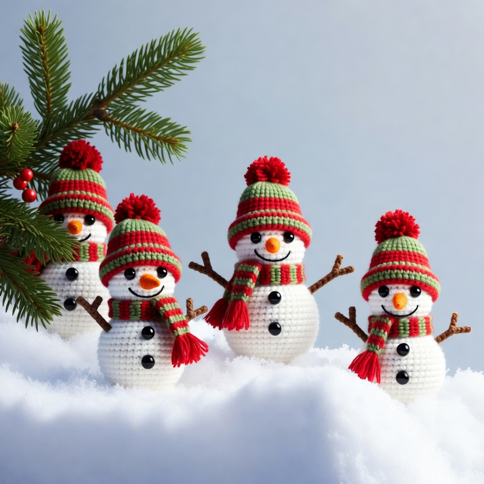 Cute snowmen wearing hats and scarves Cute snowmen wearing hats and scarves