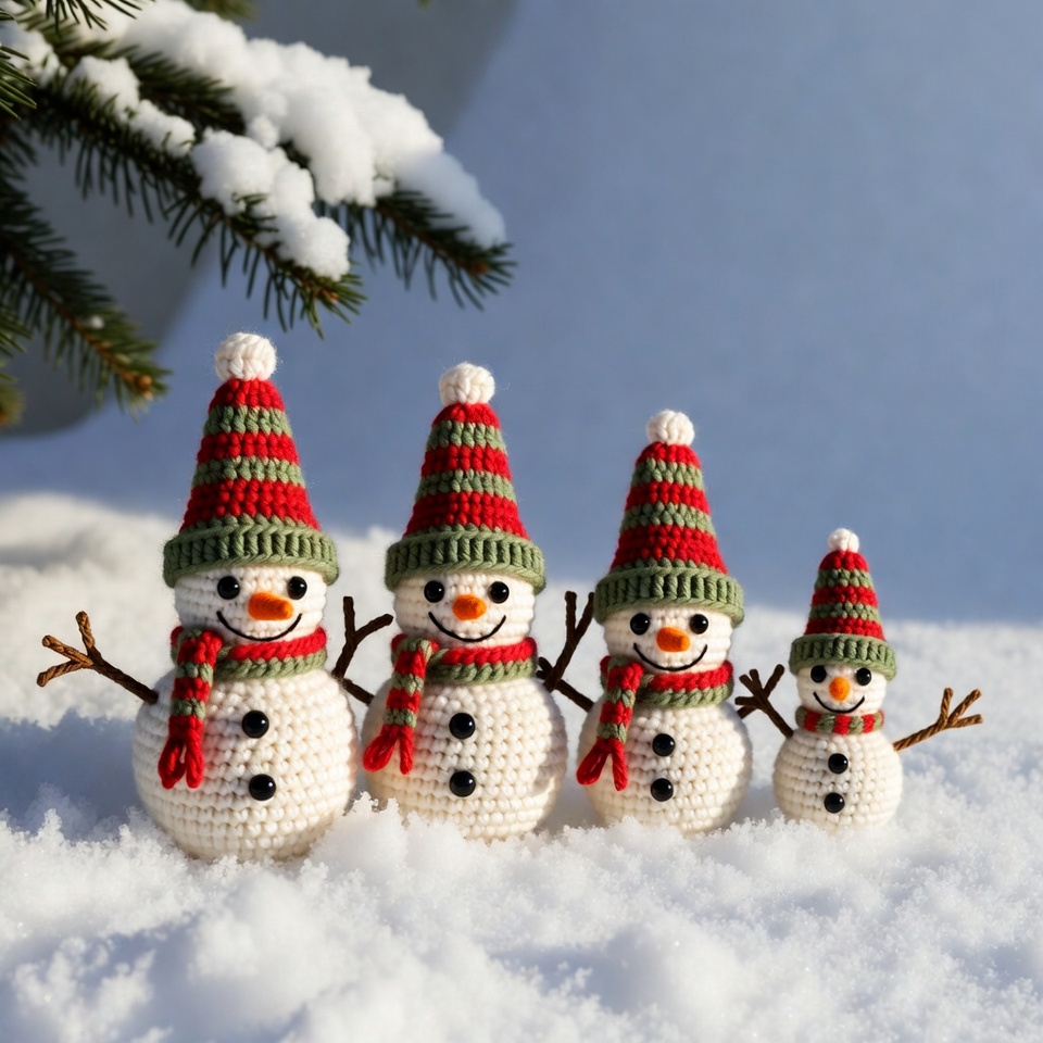 Four snowmen in winter setting Four snowmen in winter setting