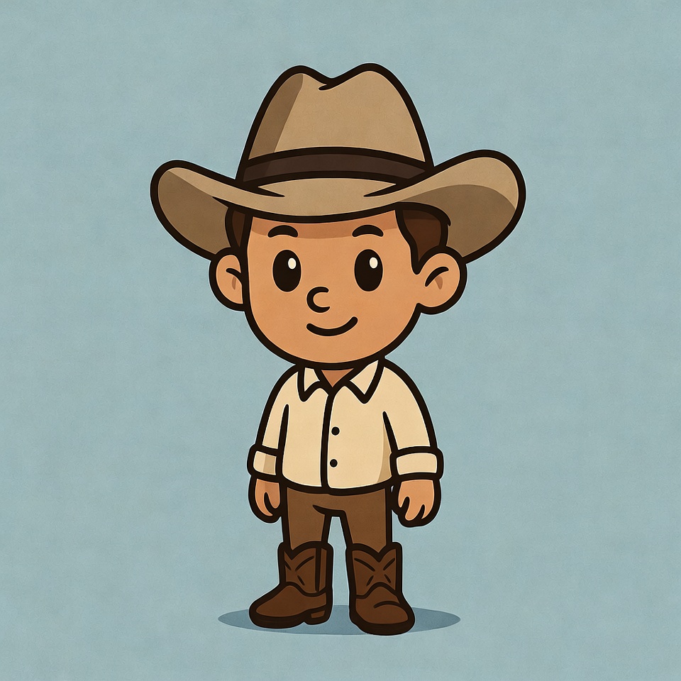 Cowboy character with hat and boots Cowboy character with hat and boots