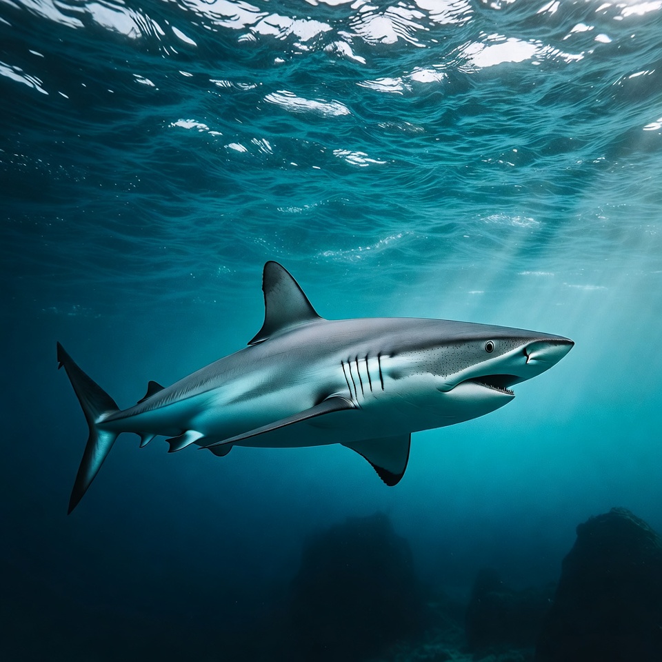 Shark swimming in ocean waters Shark swimming in ocean waters