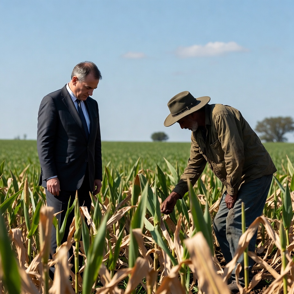 Farmer and official inspect crops in field Farmer and official inspect crops in field