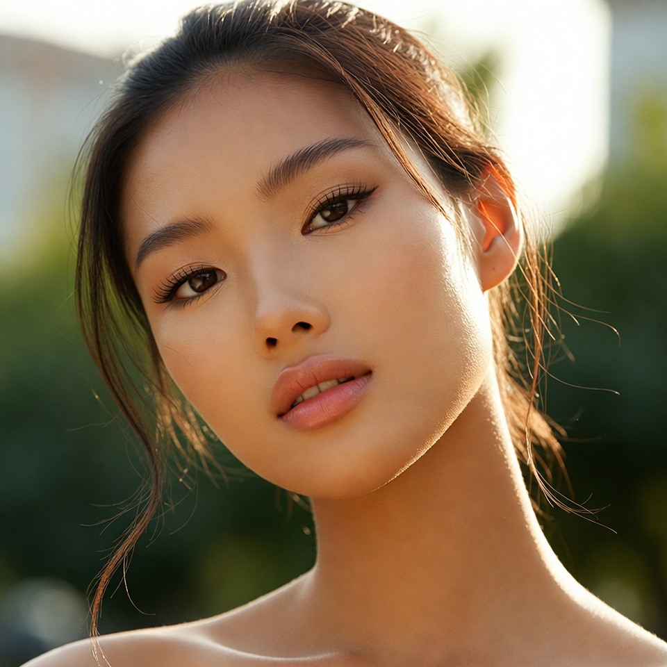 Young woman with soft expression in sunlight Young woman with soft expression in sunlight