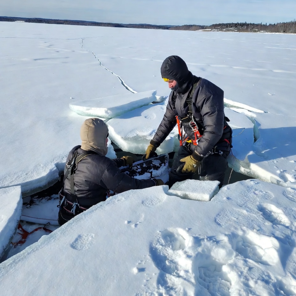 Rescue on frozen lake surface Rescue on frozen lake surface