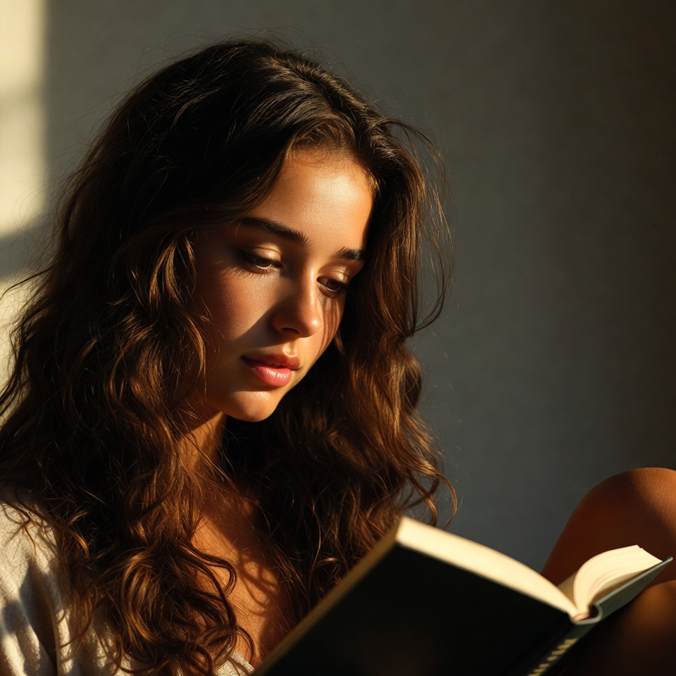 Young woman reading in sunlight Young woman reading in sunlight