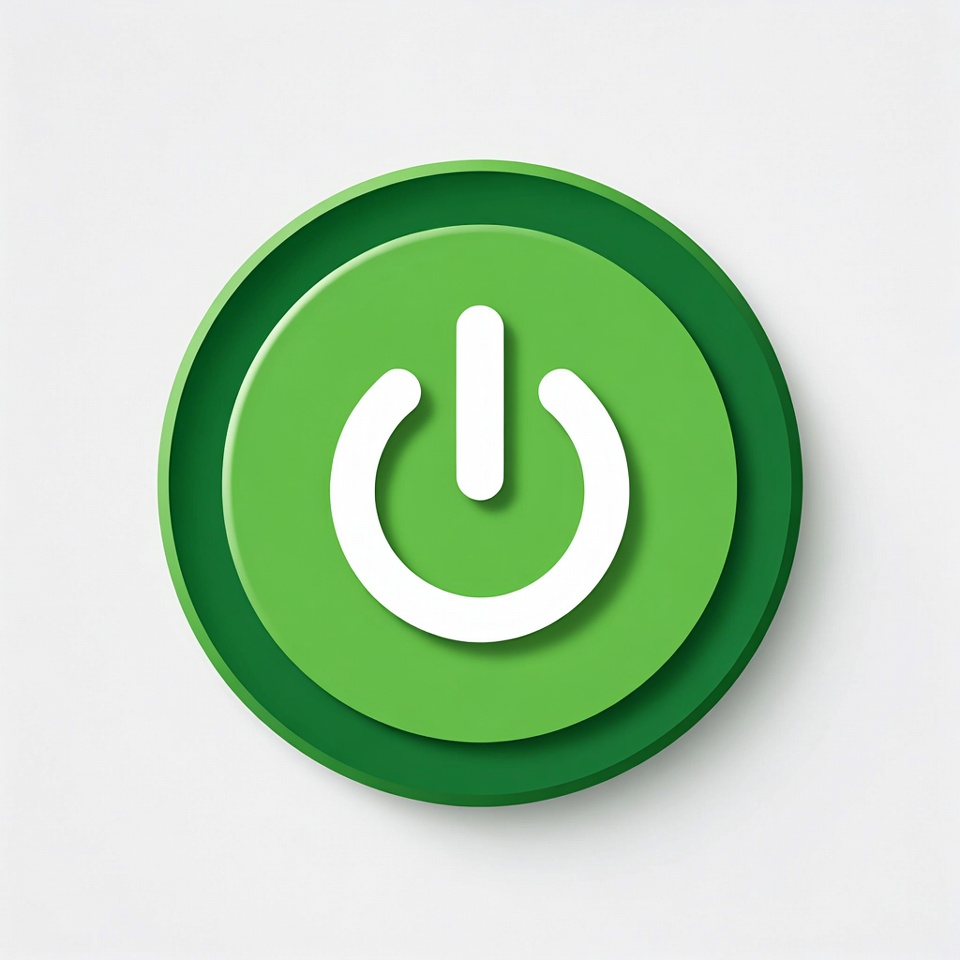 Power button icon design on green background Power button icon design on green background