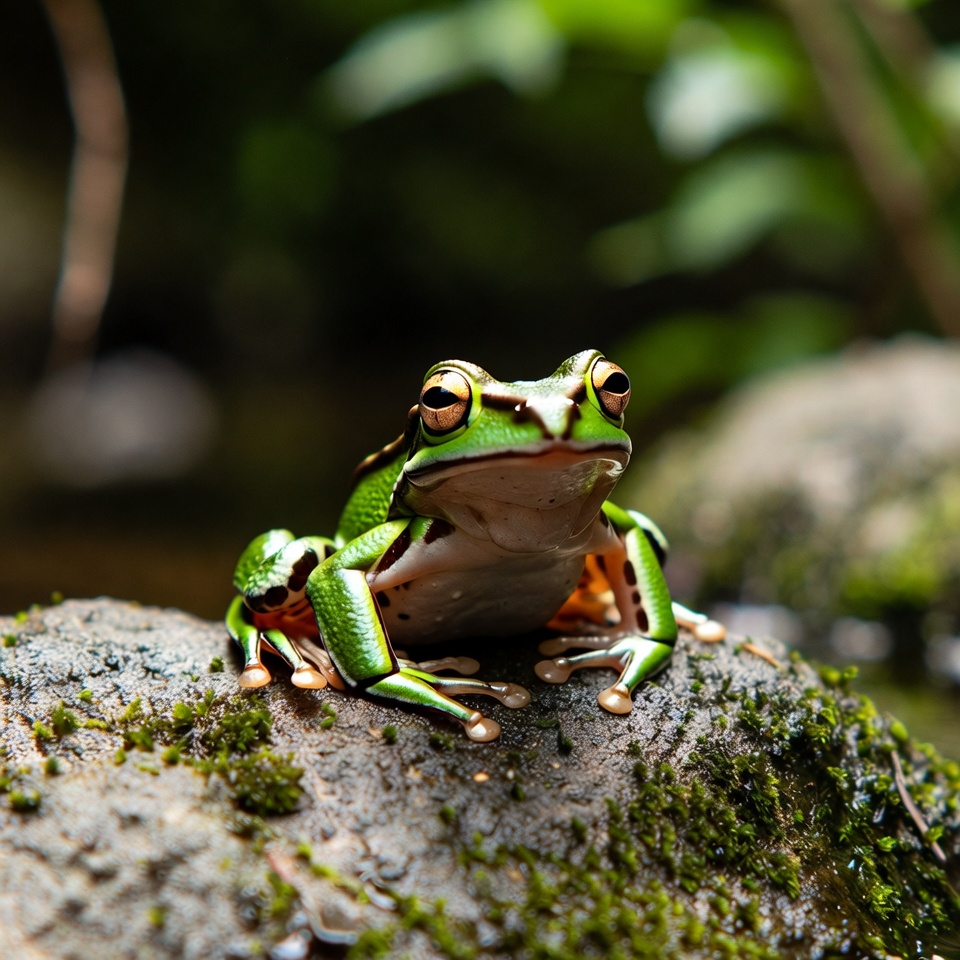 Frog sitting on wet rock near water Frog sitting on wet rock near water