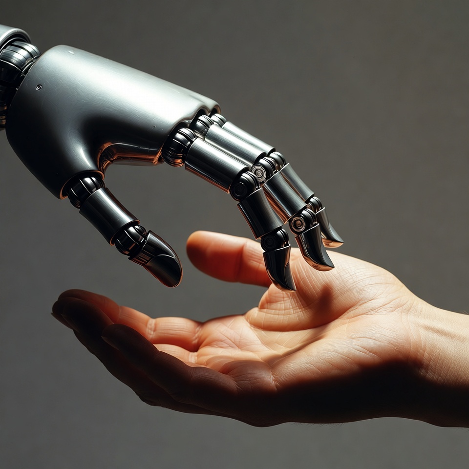 Human and robot hands reaching out Human and robot hands reaching out