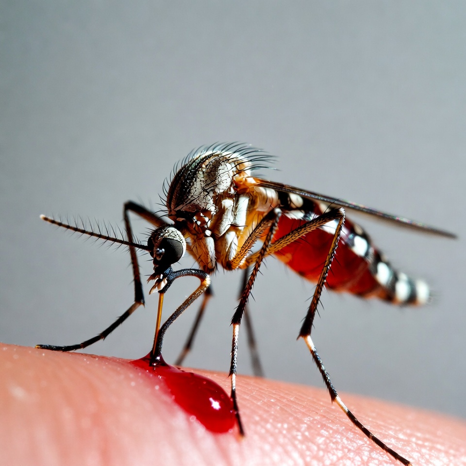 Mosquito feeding on human skin Mosquito feeding on human skin