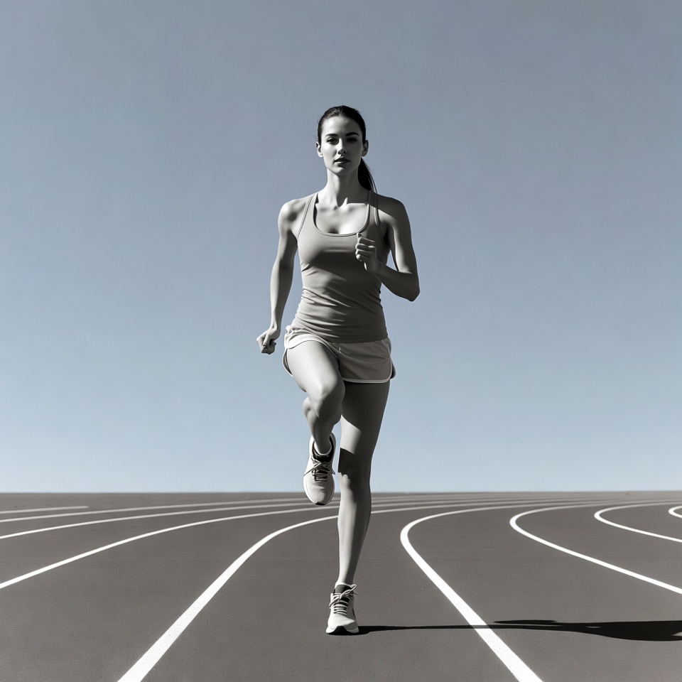 Runner on track in active motion Runner on track in active motion