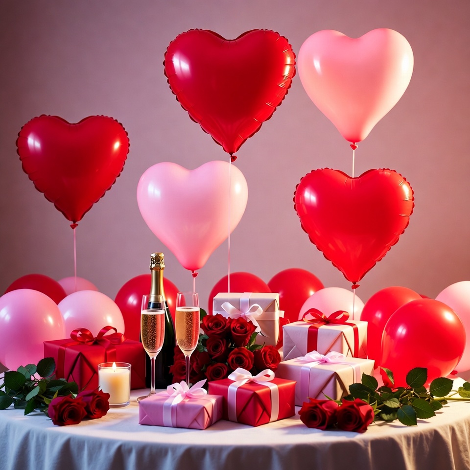 Celebrating love with heart balloons and gifts Celebrating love with heart balloons and gifts