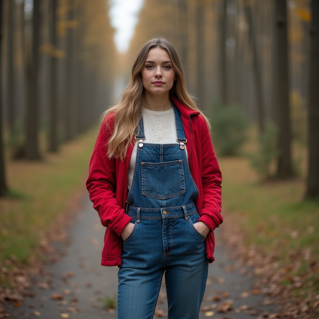 Young woman in forest path Young woman in forest path