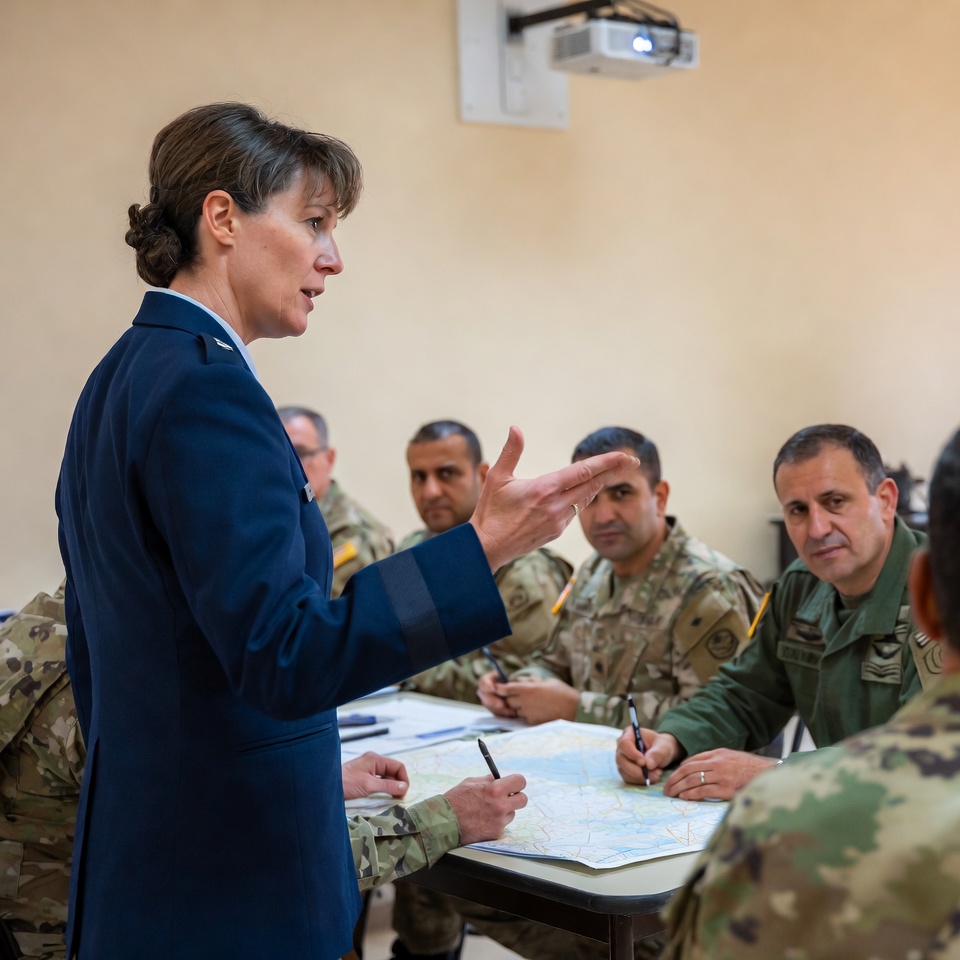 Military briefing with map discussion Military briefing with map discussion