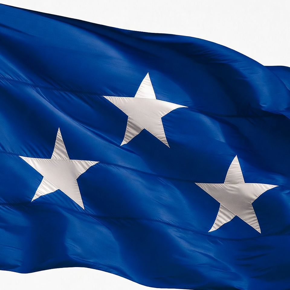 Blue flag with three stars waving Blue flag with three stars waving
