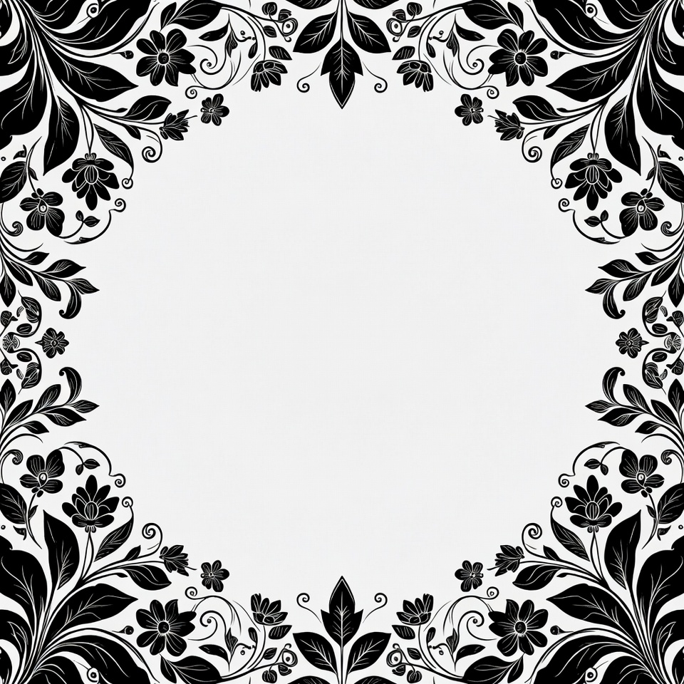Black and white floral border design Black and white floral border design