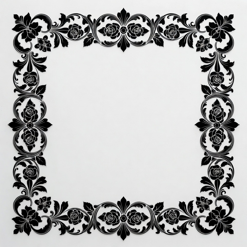 Black floral pattern design on white background Black floral pattern design on white background