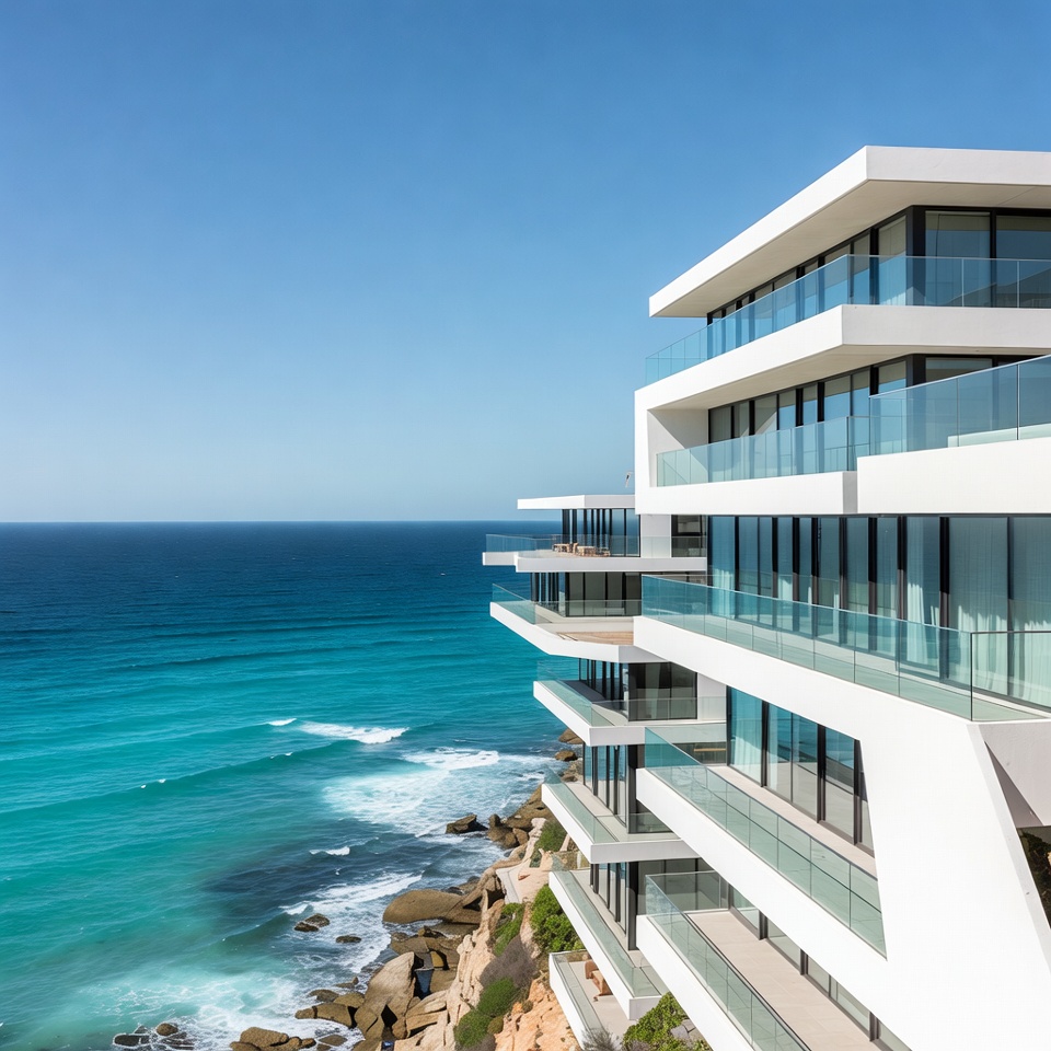 Modern building near ocean view Modern building near ocean view