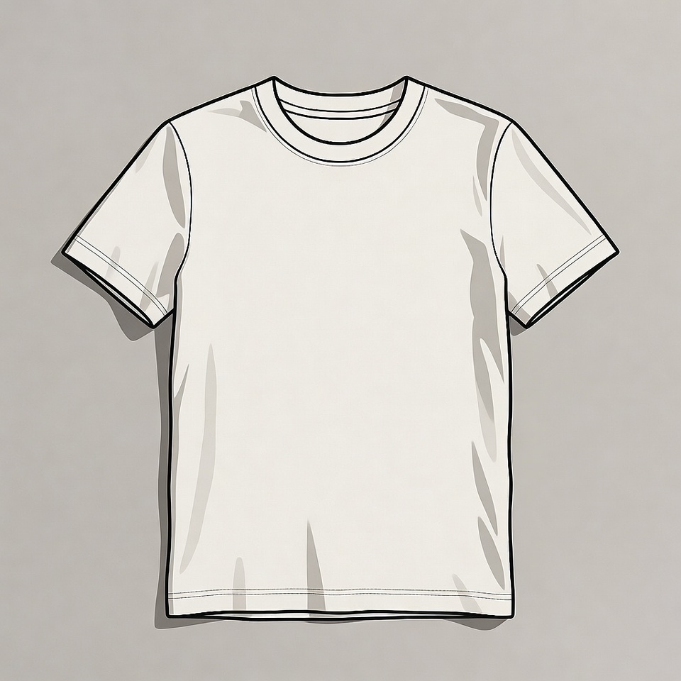 Plain white t-shirt displayed on a flat surface Plain white t-shirt displayed on a flat surface