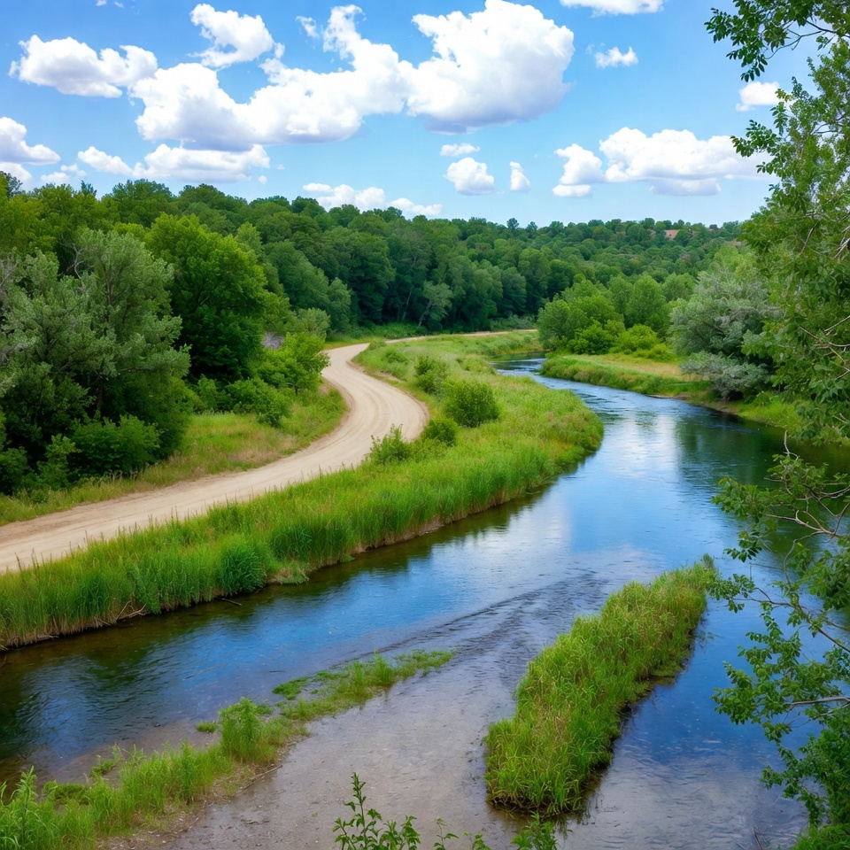 River winding through green landscape River winding through green landscape