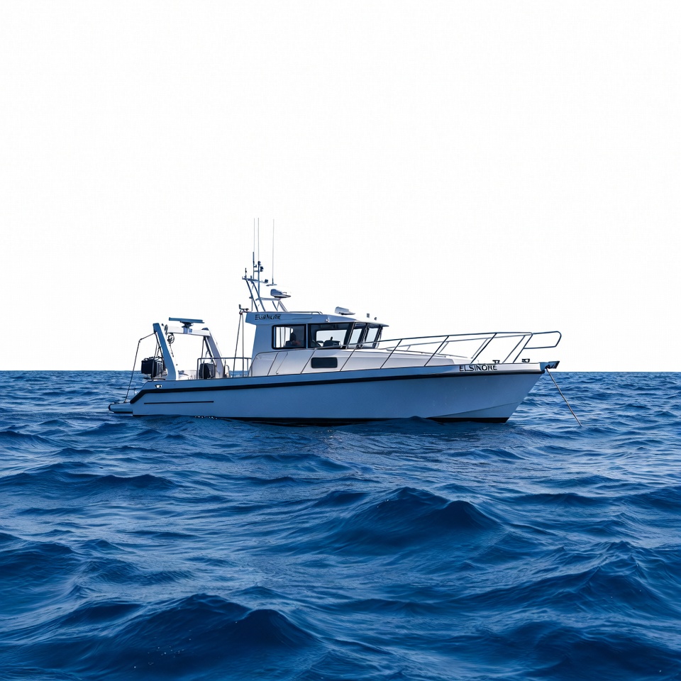 Boat on blue water near coast Boat on blue water near coast