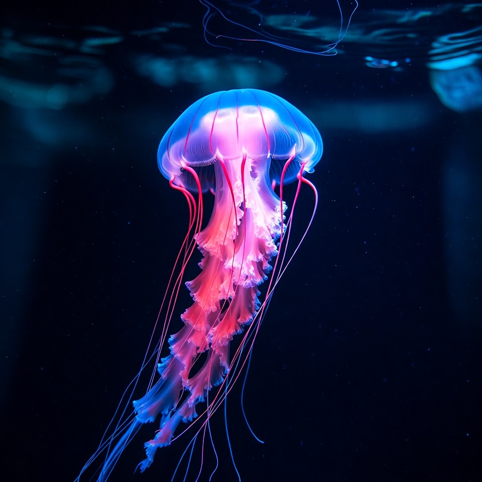 Colorful jellyfish in dark water Colorful jellyfish in dark water