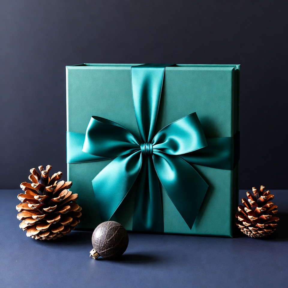 Gift box with decorations on dark background Gift box with decorations on dark background