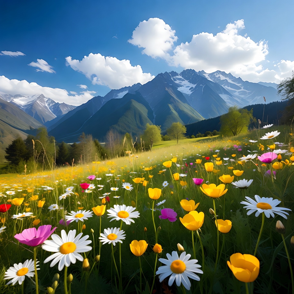 Colorful flowers in mountain valley Colorful flowers in mountain valley