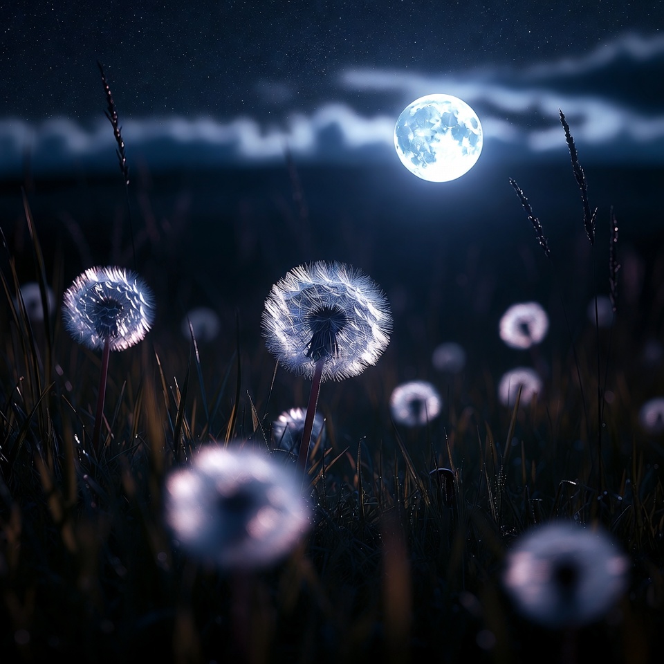 Dandelions under a bright moonlight Dandelions under a bright moonlight