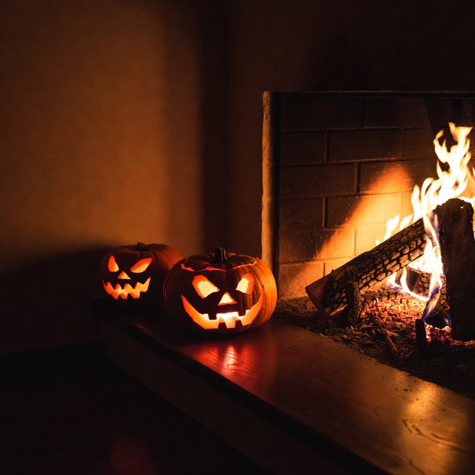Jack-o'-lanterns by the fire Jack-o'-lanterns by the fire