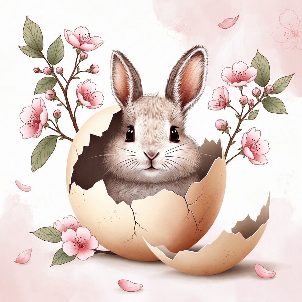 Rabbit in broken egg with flowers Rabbit in broken egg with flowers
