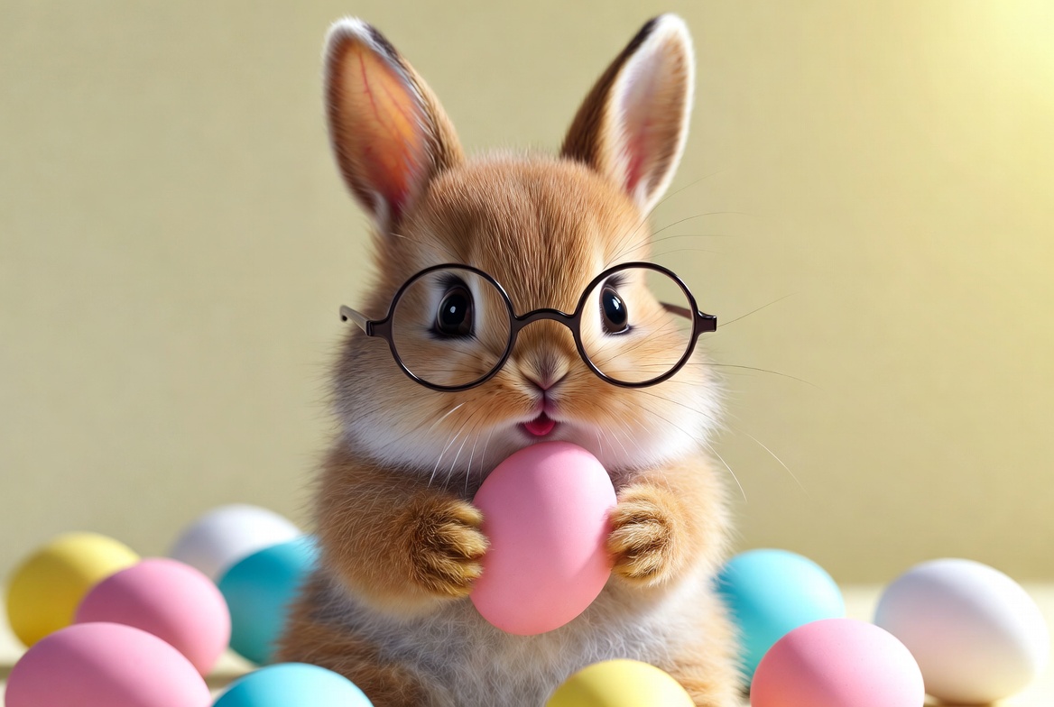 Cute bunny holds pastel egg Cute bunny holds pastel egg