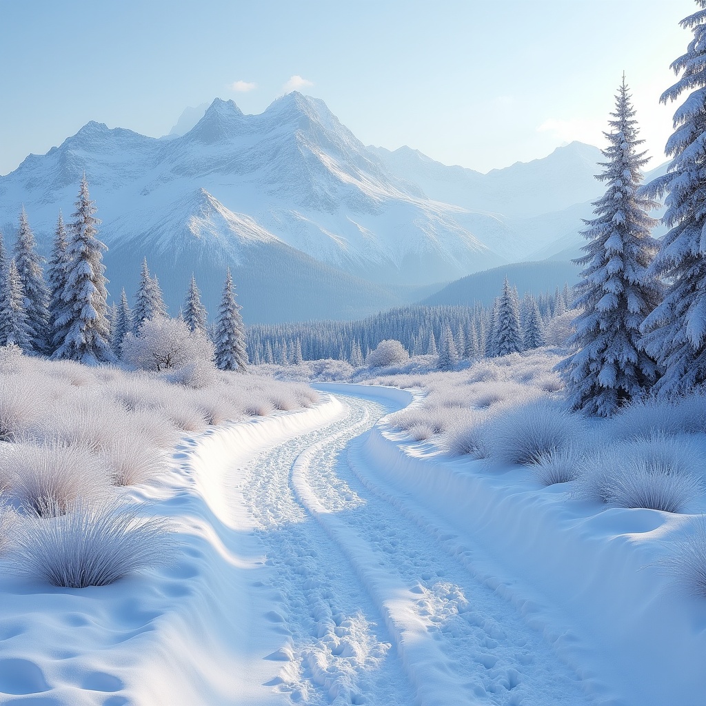 Winter pathway through snowy mountains Winter pathway through snowy mountains