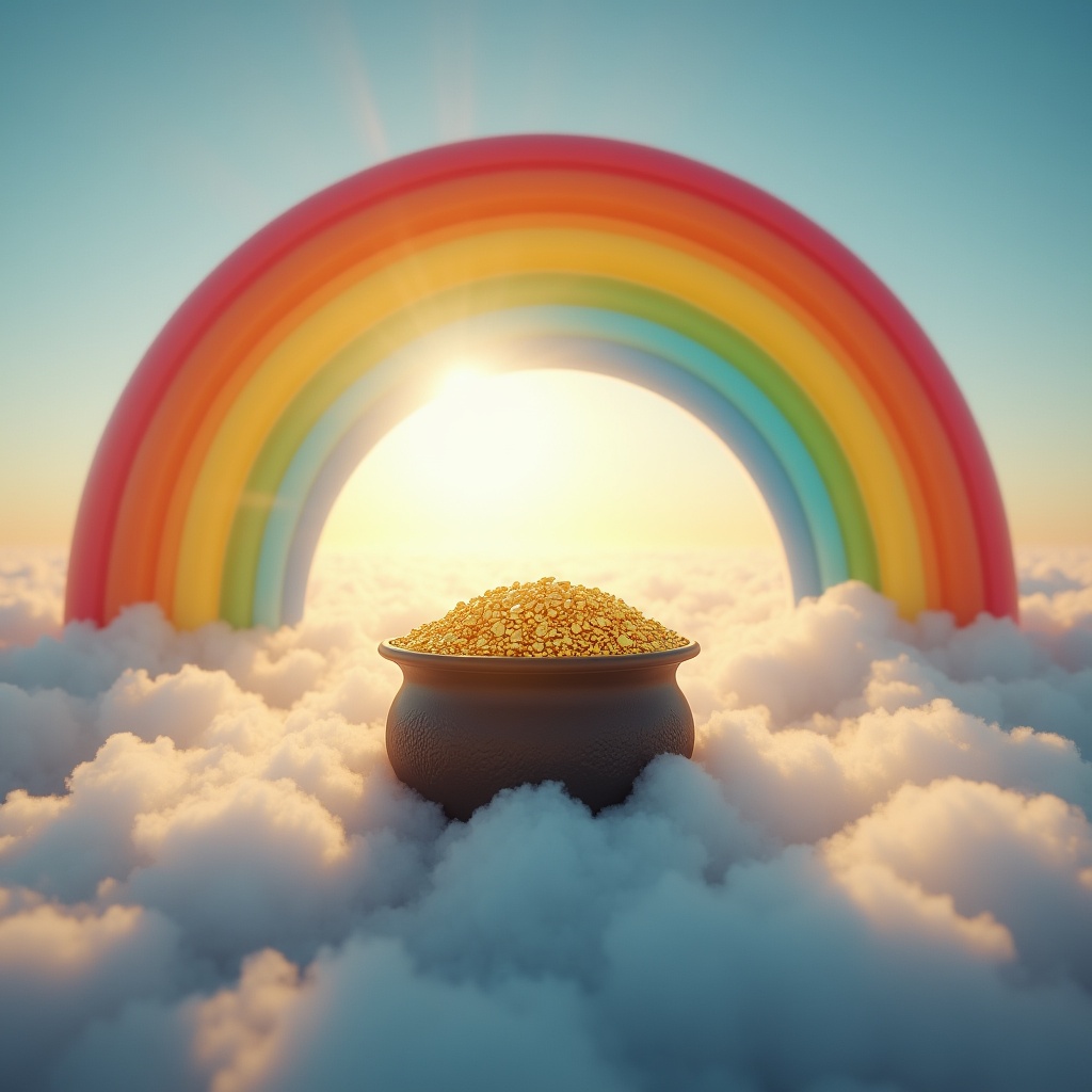 Pot of gold under rainbow in clouds Pot of gold under rainbow in clouds