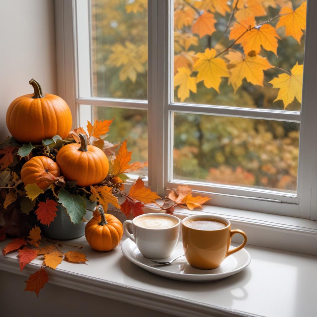 Fall scene with pumpkins and coffee Fall scene with pumpkins and coffee