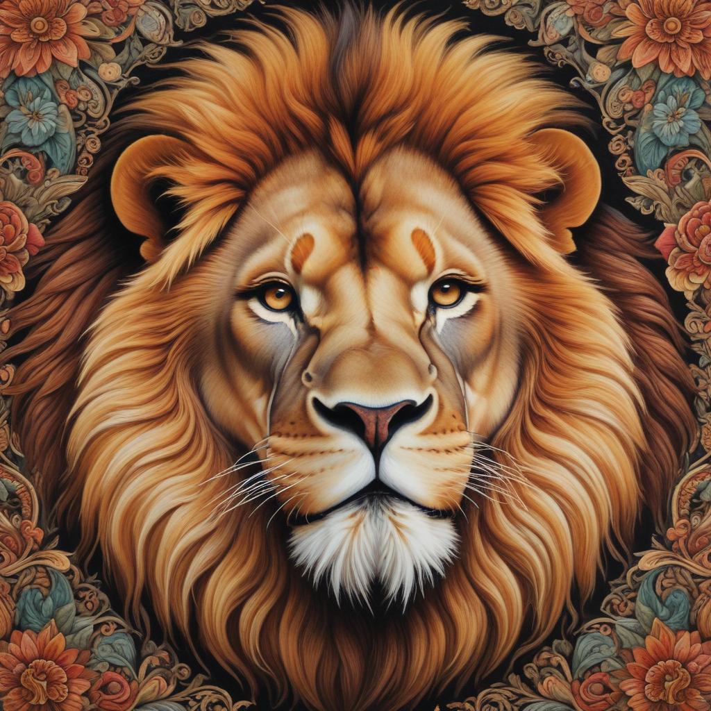 Lion with detailed floral background Lion with detailed floral background