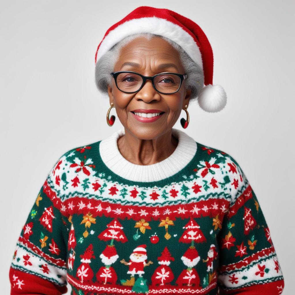 Elderly woman celebrates christmas cheer Elderly woman celebrates christmas cheer
